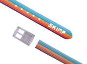 SKIMP Sunset Stripes Belt – metal-free waterproof belt with warm sunset stripe print and SKIMP logo