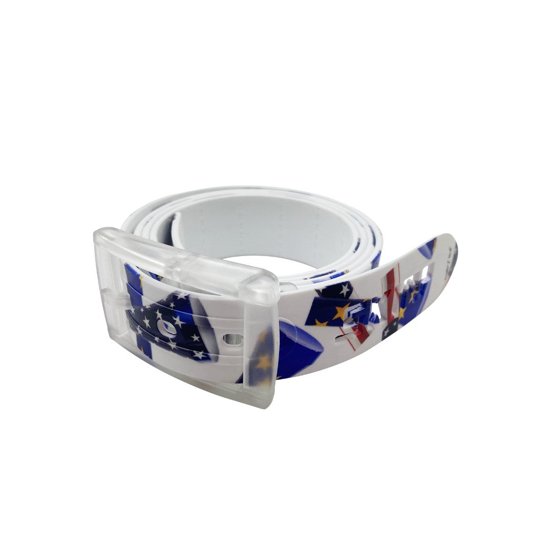 SKIMP Hubert Privé Golf Championship belt coiled with its clear buckle