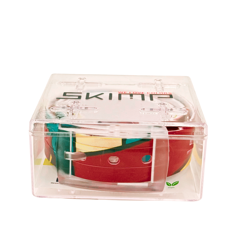 SKIMP Red Geo Belt in its clear SKIMP gift box
